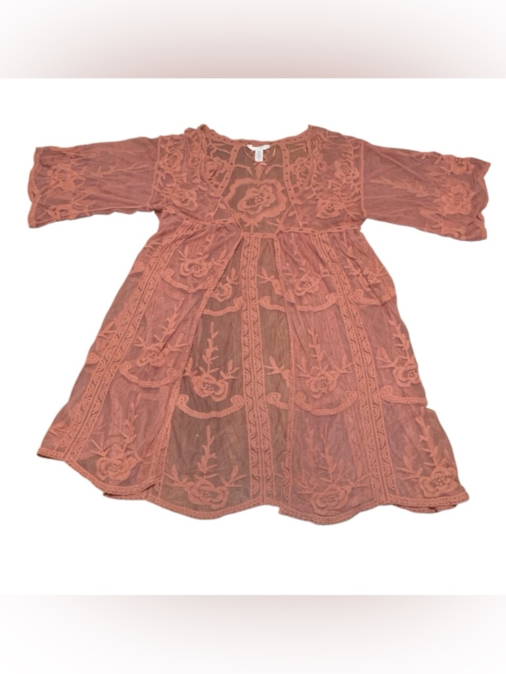 Lauren Conrad Kimono Pink/Dusty Rose Floral Embroidered Sheer One Size
